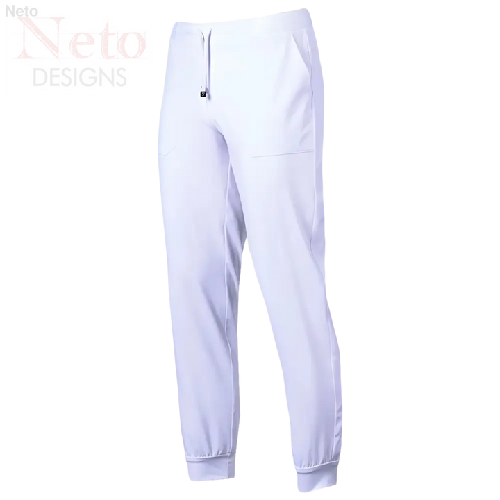 Pantaloni jogger unisex in microfibra bianchi con cordino e polsini