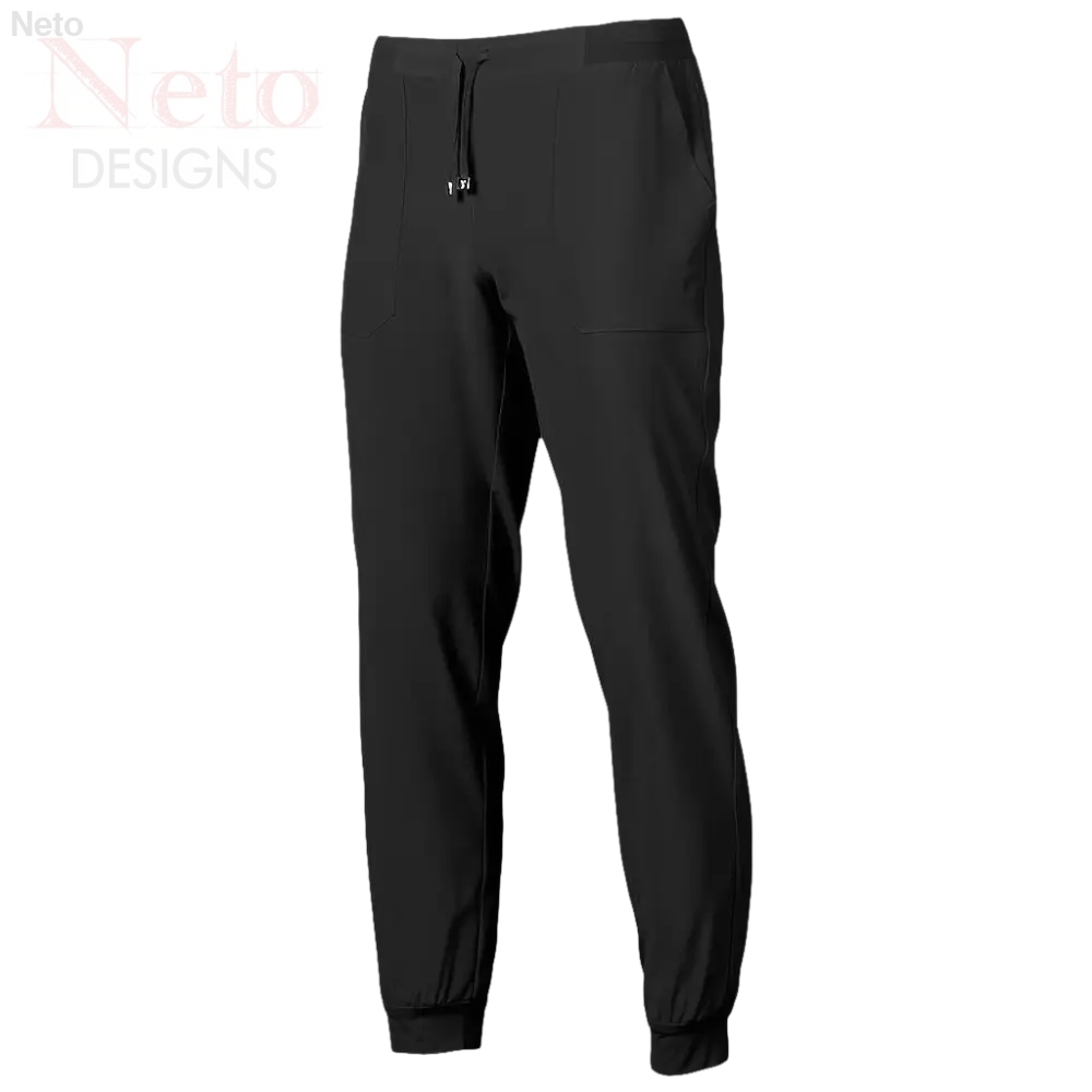 Pantaloni jogger unisex in microfibra nera con coulisse e polsini elastici
