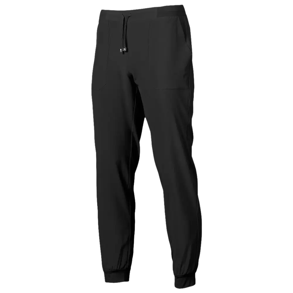 Un paio di joggers casual da uomo neri con coulisse in vita e polsini elasticizzati.