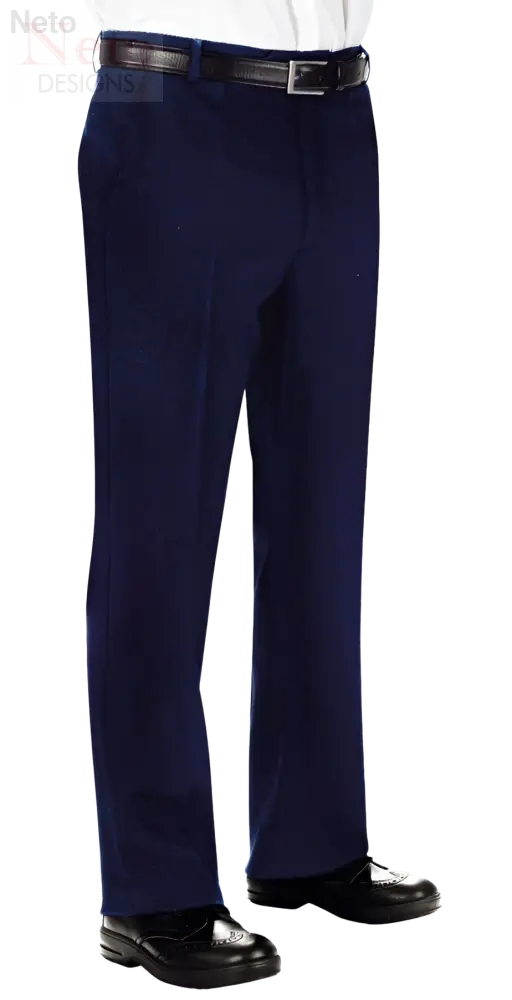 Pantaloni uomo formali blu navy con taglio dritto e cintura nera abbinata