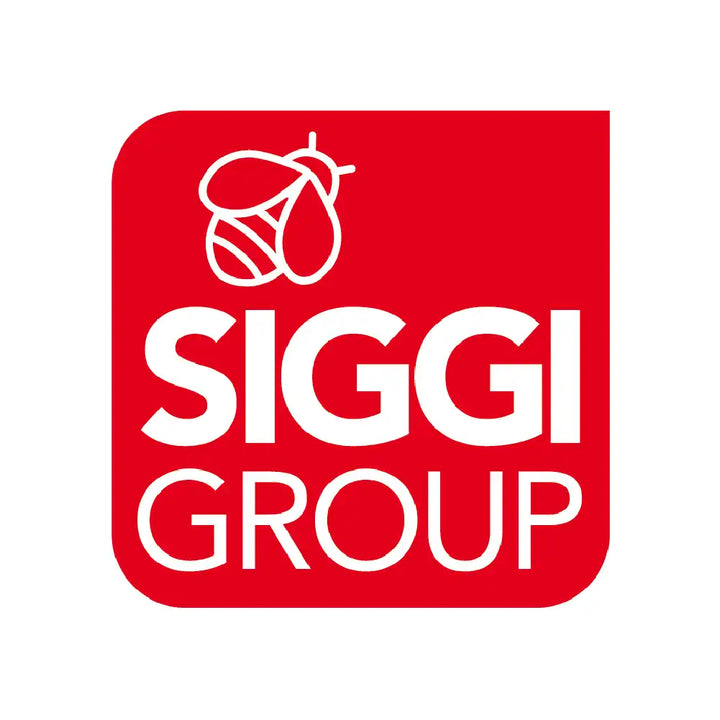 Logo rosso con un'ape e le parole ’SIGGI GROUP’.