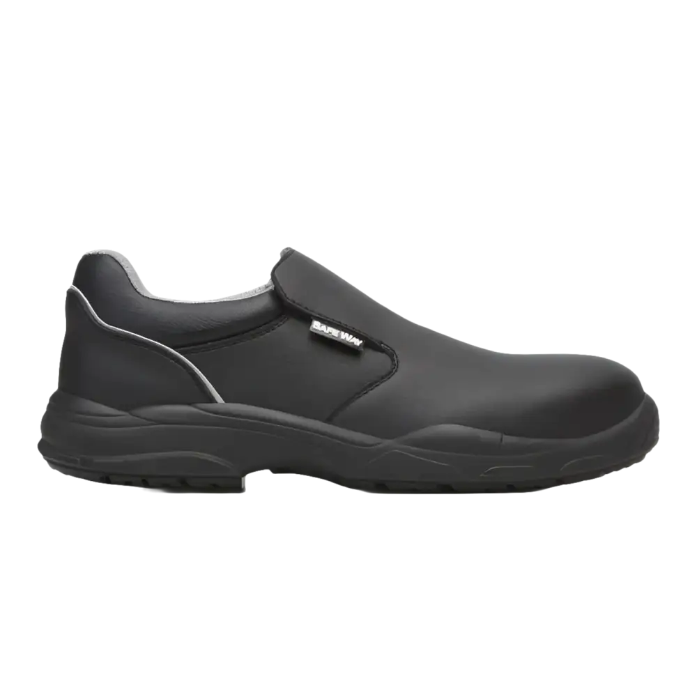 Scarpa da lavoro di sicurezza slip-on nera.